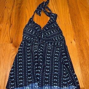 Merona Navy and Cream Halter Swim Top